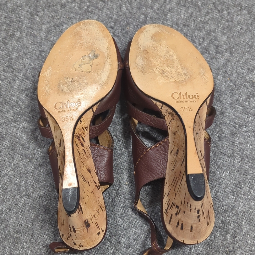 Chloe Sandals Women's 35.5 Brown Wedge Leather Heeled Shoes View 5